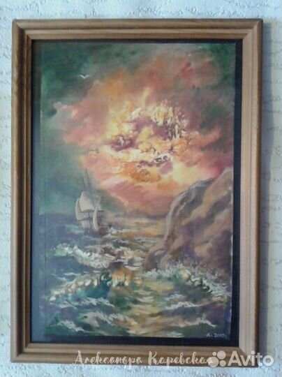 Картина акварелью.Морской пейзаж