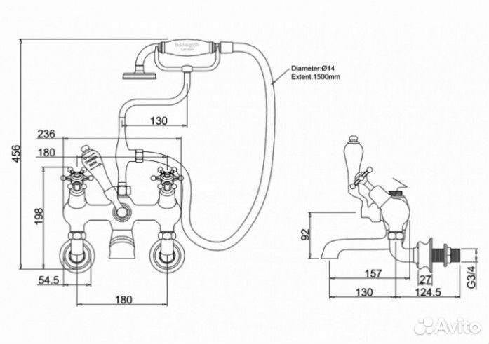 Смеситель для ванны Burlington Birkenhead Regent BIR21