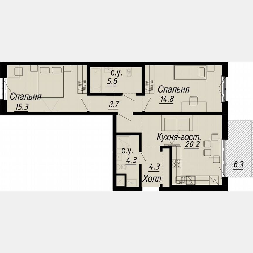 2-к. квартира, 71,6 м², 3/8 эт.