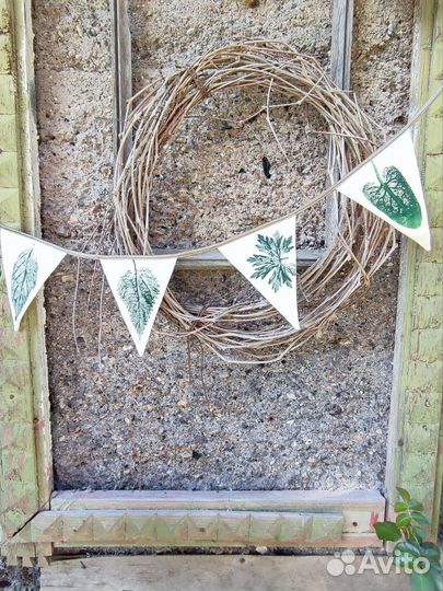 Гирлянда растяжка ботаническая из тканевых флажков