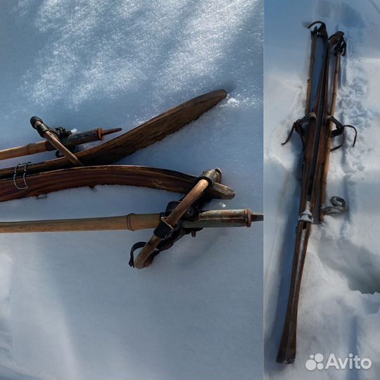 Лыжи деревянные с палками