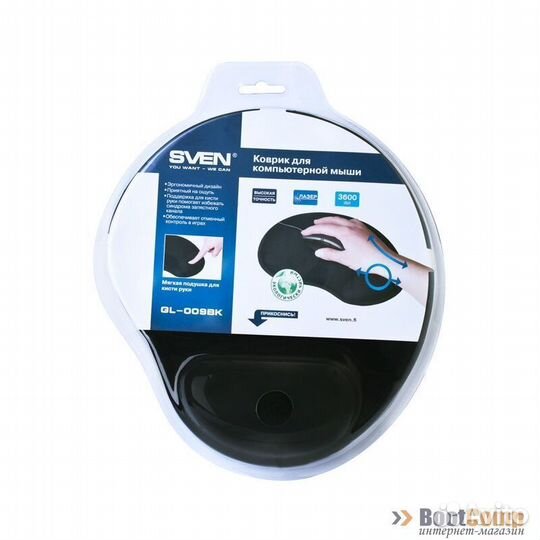 Коврик для мыши sven GL009BK с гелевой подушкой