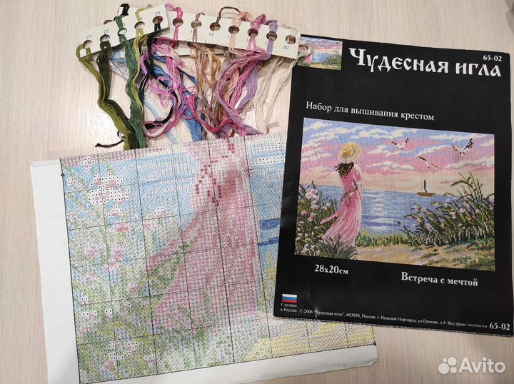 Нитки и схемы от наборов для вышивания (8 шт)