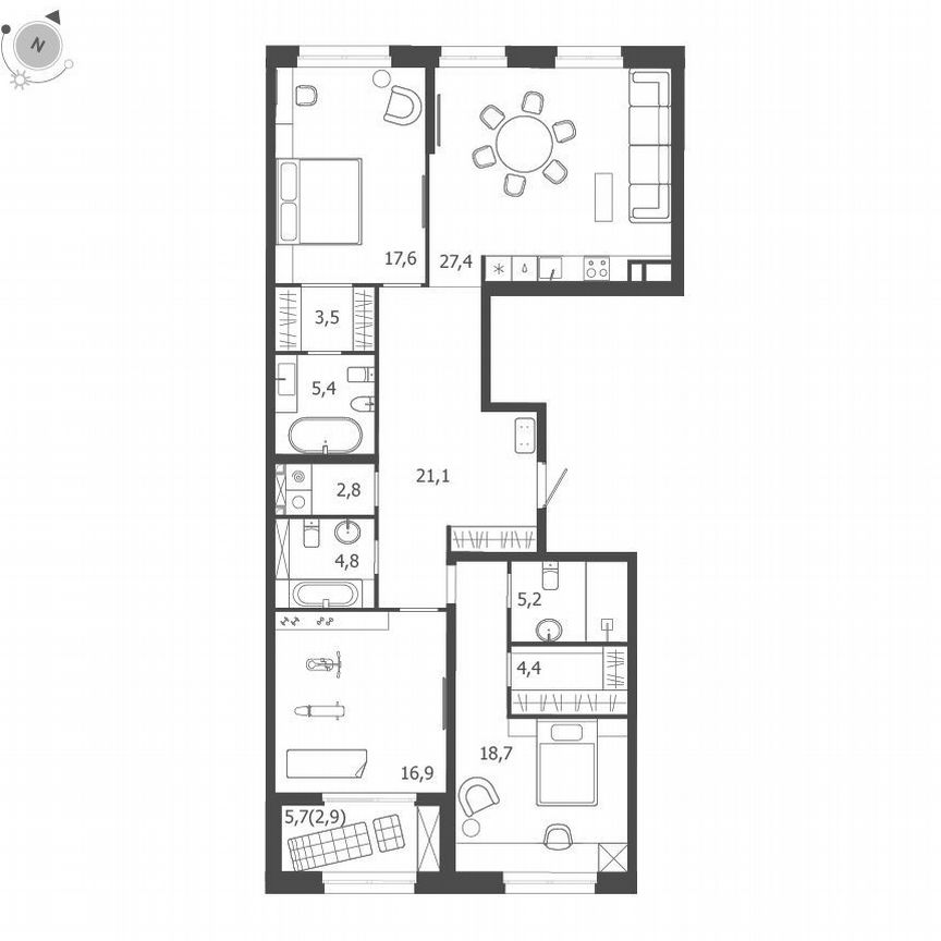 3-к. квартира, 130,7 м², 5/9 эт.