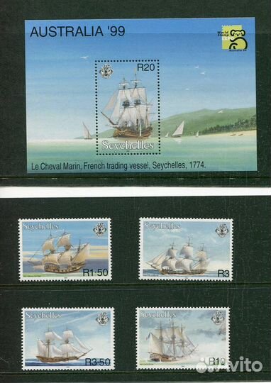 Почтовые марки Сейшелы Птицы Рыбы Корабли