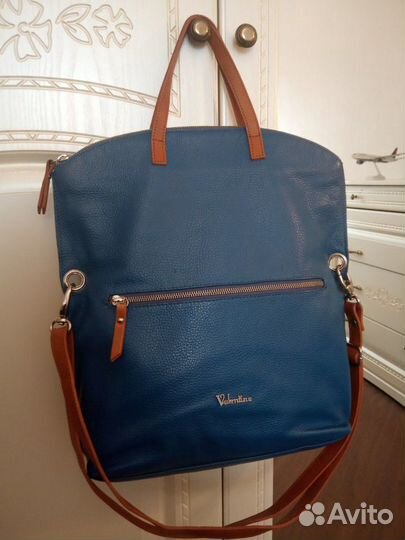 Сумка - Valentina синяя кожаная сумка. Италия