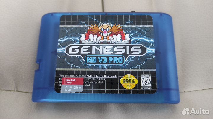 Флеш картридж синий sega MD V3 PRO 32Gb ultimate