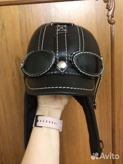 Шапка шлем кожа мех