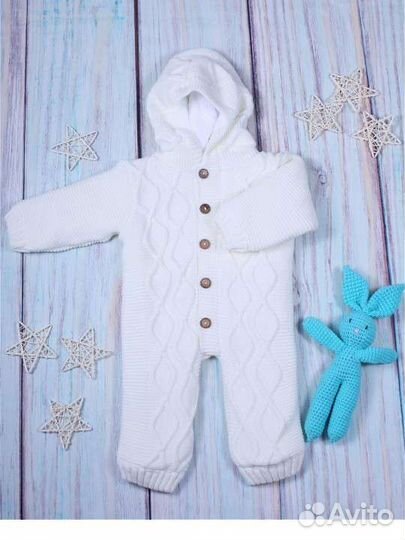 Комбинезон вязаный детский с капюшоном 74-80