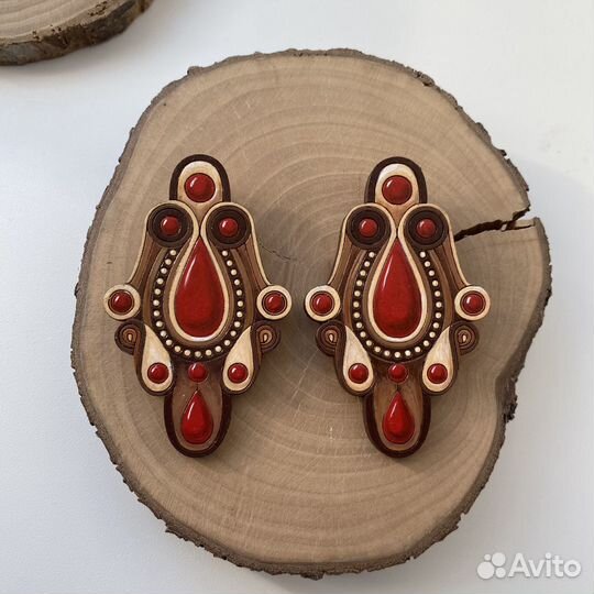 Этнические расписные деревянные серьги