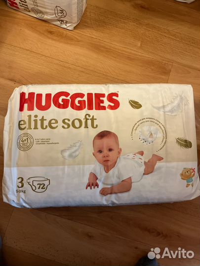 Подгузники huggies elite soft 3 72 шт