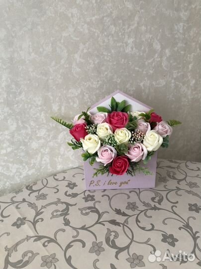 Букет конверт из мыльных роз