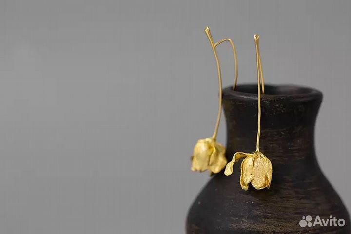 Серьги перевернутые тюльпаны Sakura Dream позолота