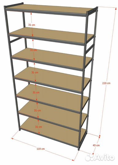 Стеллаж в стиле Лофт A22120-21-чб с полками лдсп