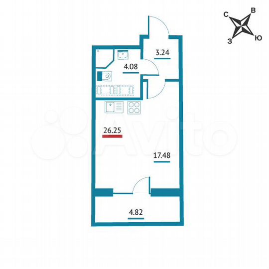 Квартира-студия, 26,3 м², 14/22 эт.