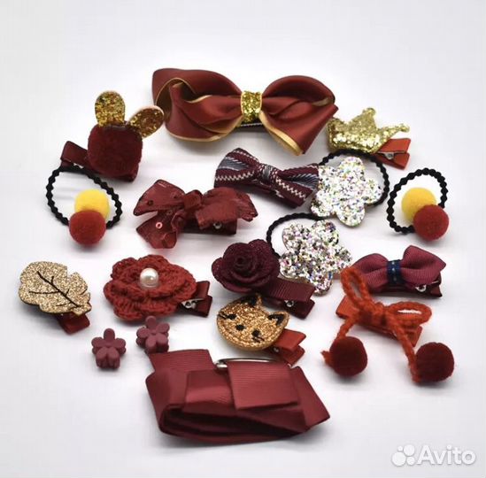 Резинки - заколки набор Красные, синие, сиреневые