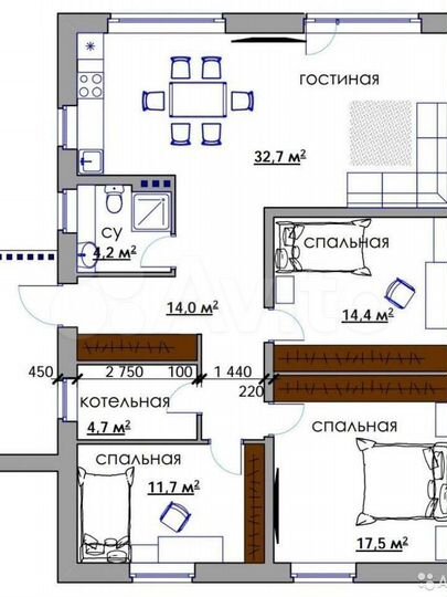 Коттедж 104 м² на участке 10 сот.