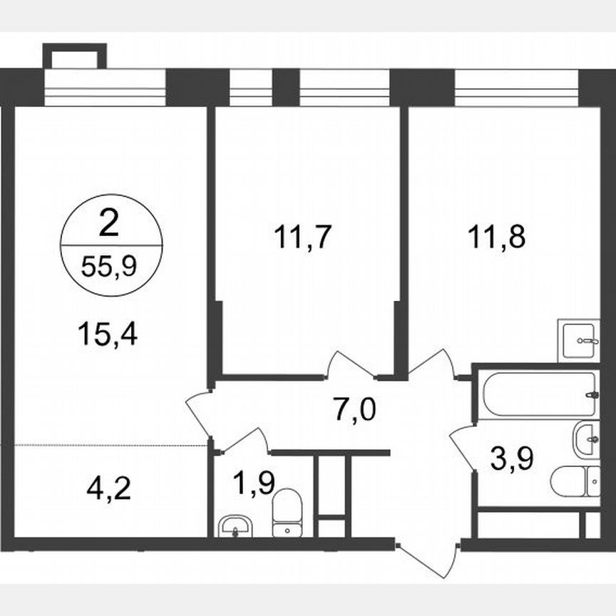 2-к. квартира, 55,9 м², 12/20 эт.