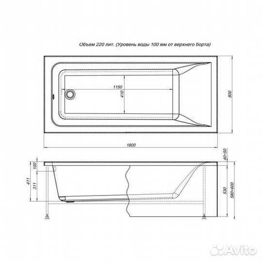 Ванна акриловая Bright с каркасом и панелью 180*80