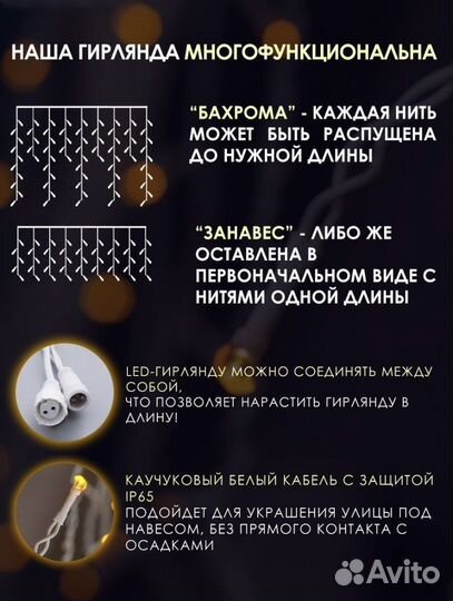 Гирлянда уличная бахрома 12 м/0.6м