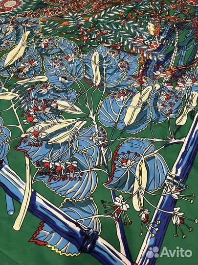 Большой шелковый платок Hermes зеленый райский сад