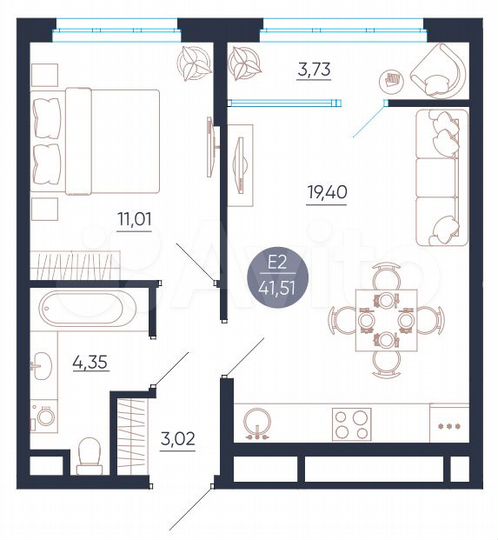 1-к. квартира, 41,5 м², 15/25 эт.