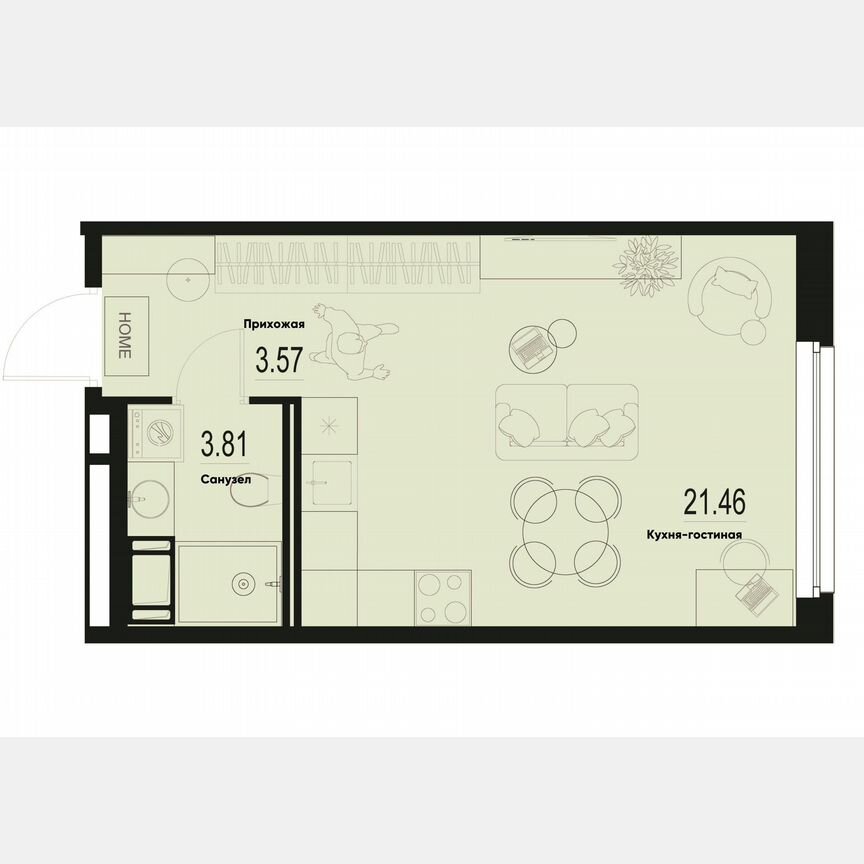 Квартира-студия, 28,8 м², 2/12 эт.