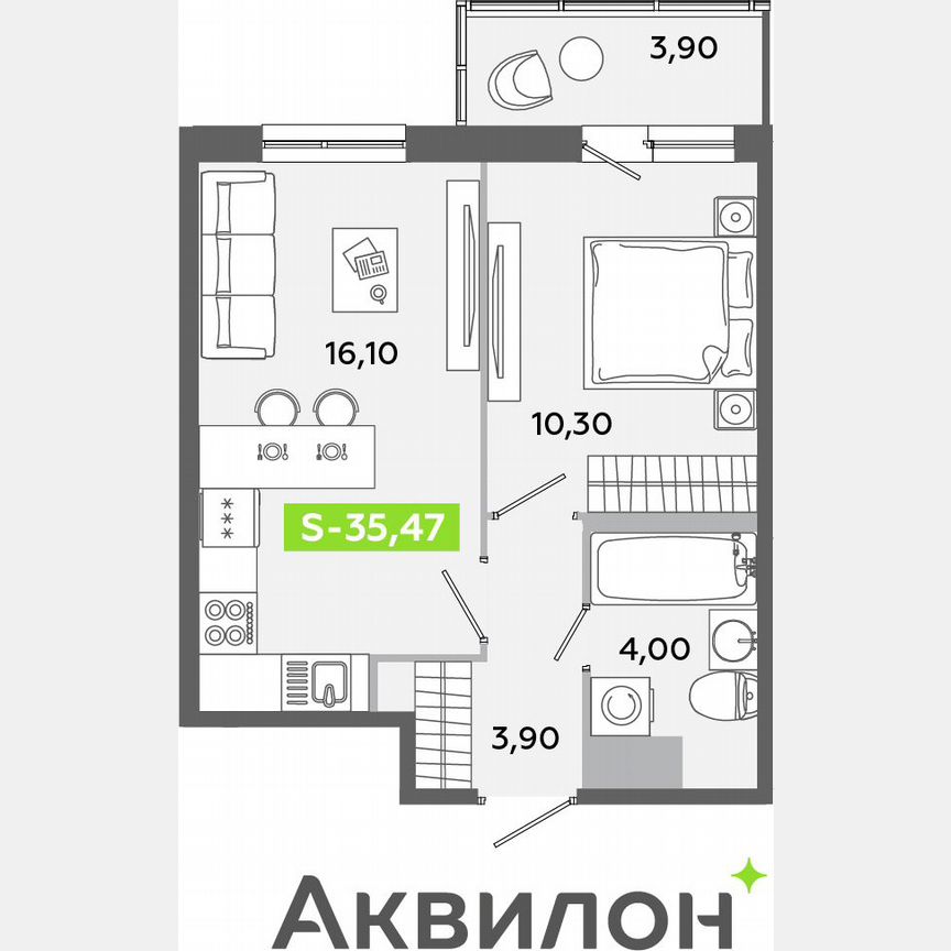 1-к. квартира, 35,5 м², 8/12 эт.
