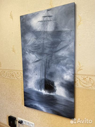 Картина маслом «Корабль в тумане» 140х80