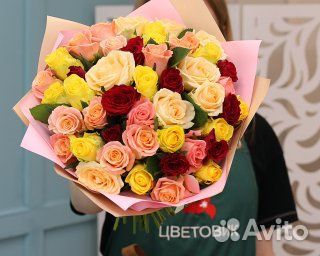 Букет из 45 роз микс 50-60 см (Россия)