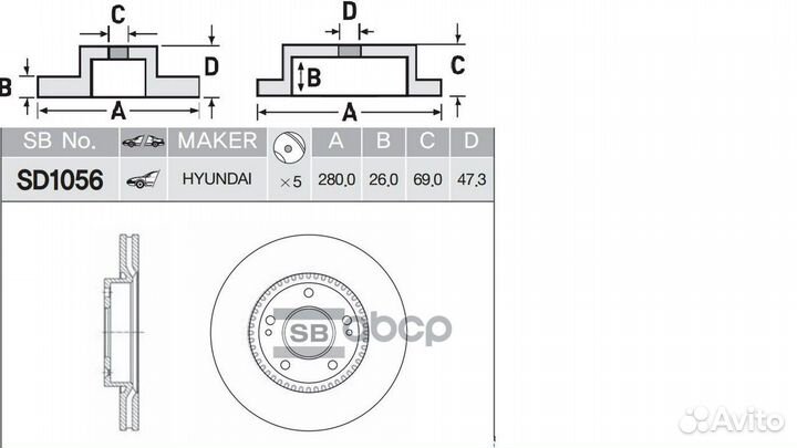 Диск тормозной передний SD1056 Sangsin brake