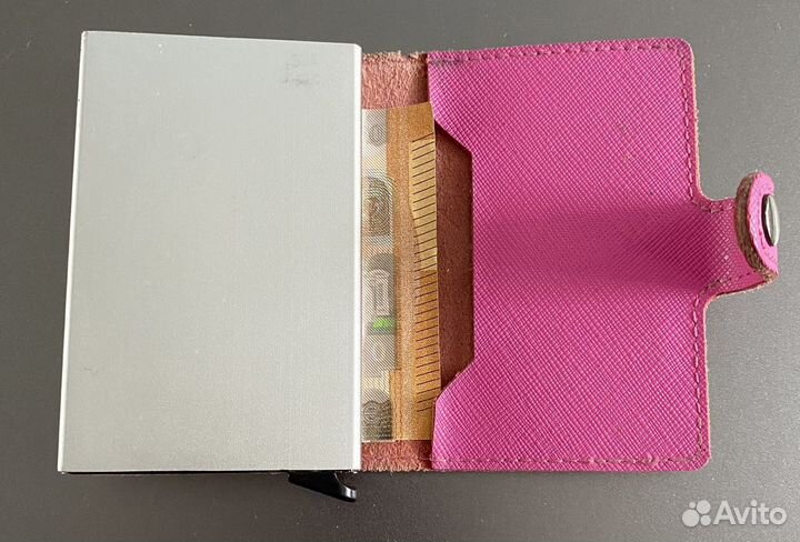 Кошелек розовый кардхолдер кожаный