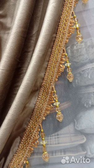 Бархатные шторы с бахромой,стекстеклярус,тюль