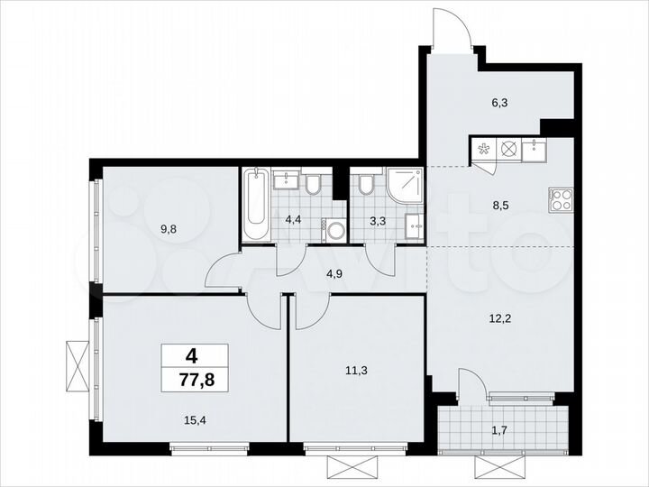 4-к. квартира, 77,8 м², 17/19 эт.