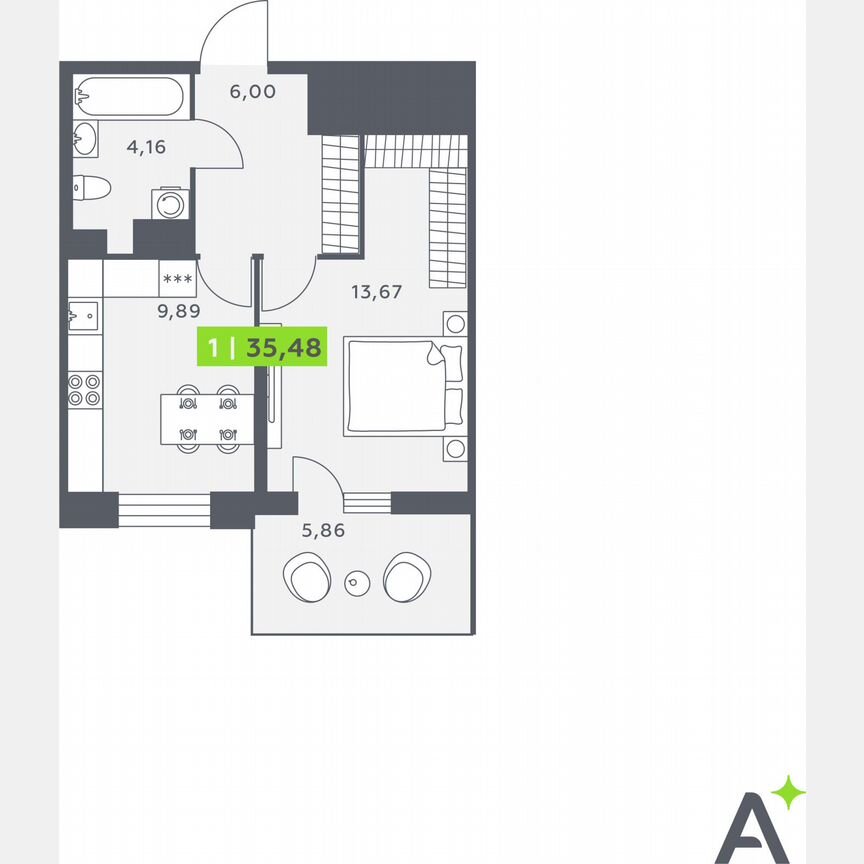 1-к. квартира, 35,3 м², 12/12 эт.