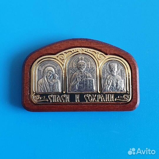 Икона в автомобиль дерево, мельхиор, серебрение