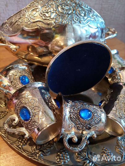 Винтаж: посеребренный коньячный набор на подносе