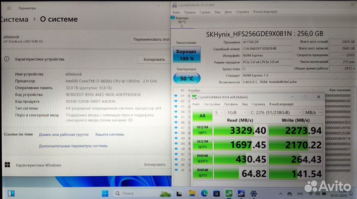 HP Elitebook x360 1040 G5 i7-8650U,SSD 256, 32 гб
