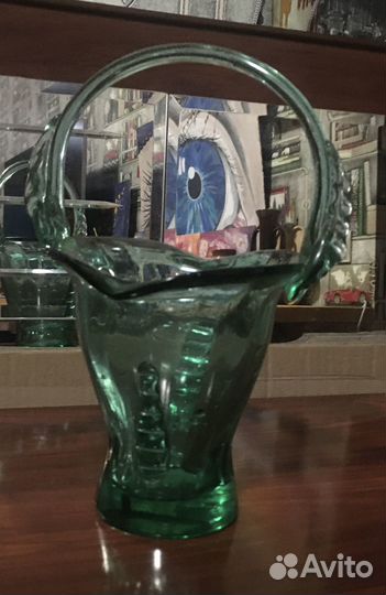 Ваза корзинка цветное стекло