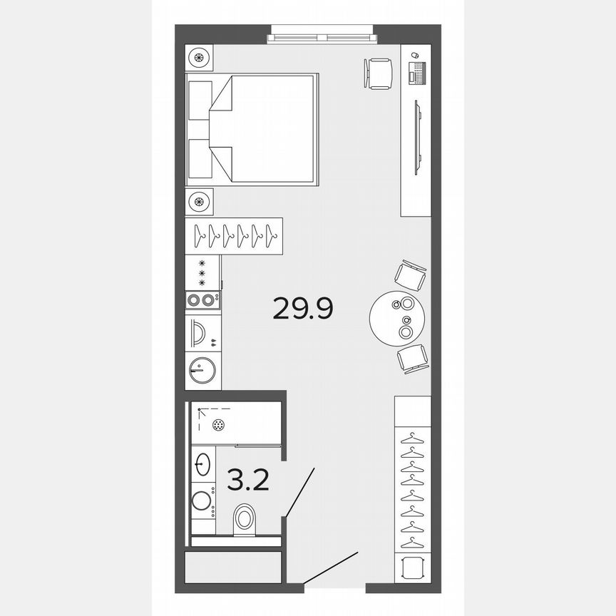 Апартаменты-студия, 33,4 м², 6/13 эт.