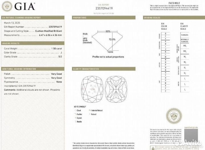 Натуральный бриллиант огранки кушон 1.50 ct