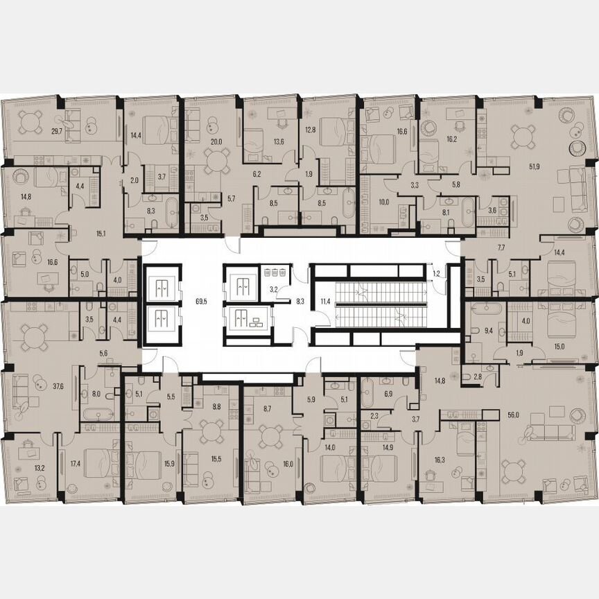 3-к. квартира, 89,7 м², 30/32 эт.