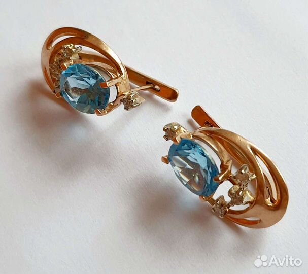 Серьги с Бриллиантами и Топазами Золото 585пробы