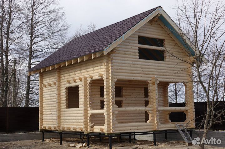 Сруб Дома - Бани 6.0х8.0м полтора этажа с террасой