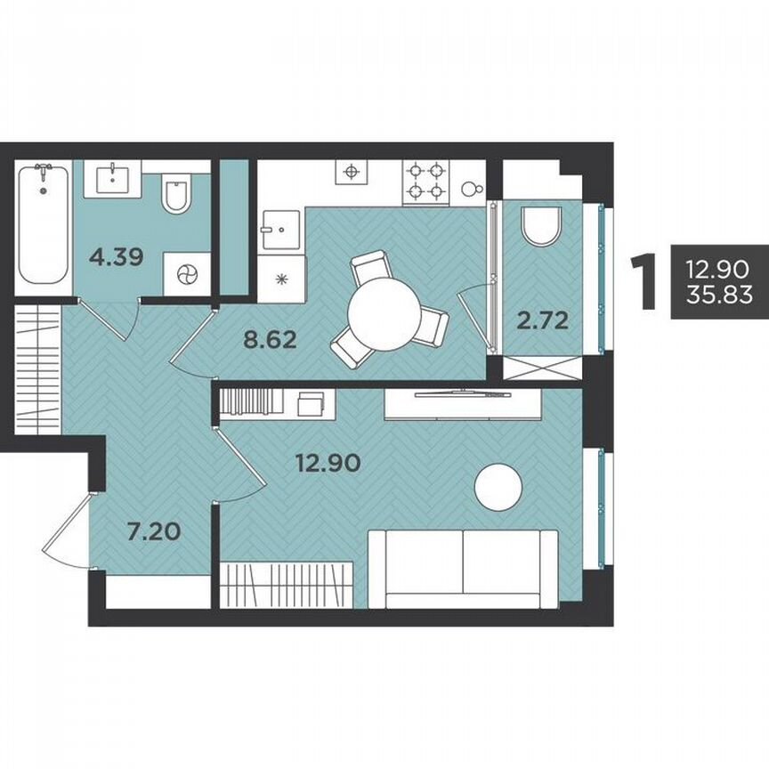 1-к. квартира, 35,8 м², 2/4 эт.