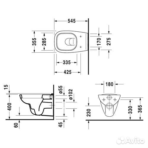 Унитаз подвесной безободковый Duravit D-Code 45700900A1