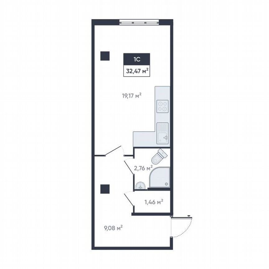 Квартира-студия, 32,4 м², 1/18 эт.