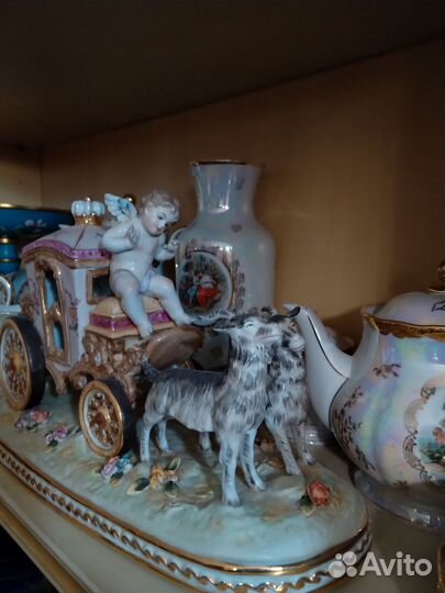 Карета ангелочек (путти), козлики, фарфор