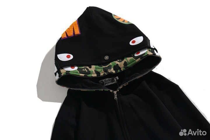 Худи Bape full Зип двойной капюшон зелен