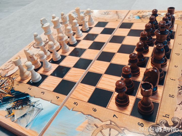 Шахматы нарды шашки 3 в 1 Морские